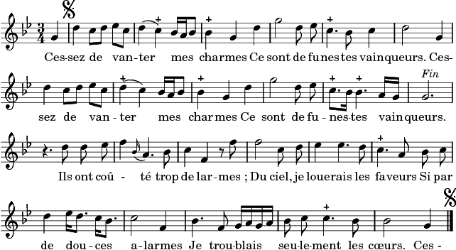Cessez de vanter mes charmes